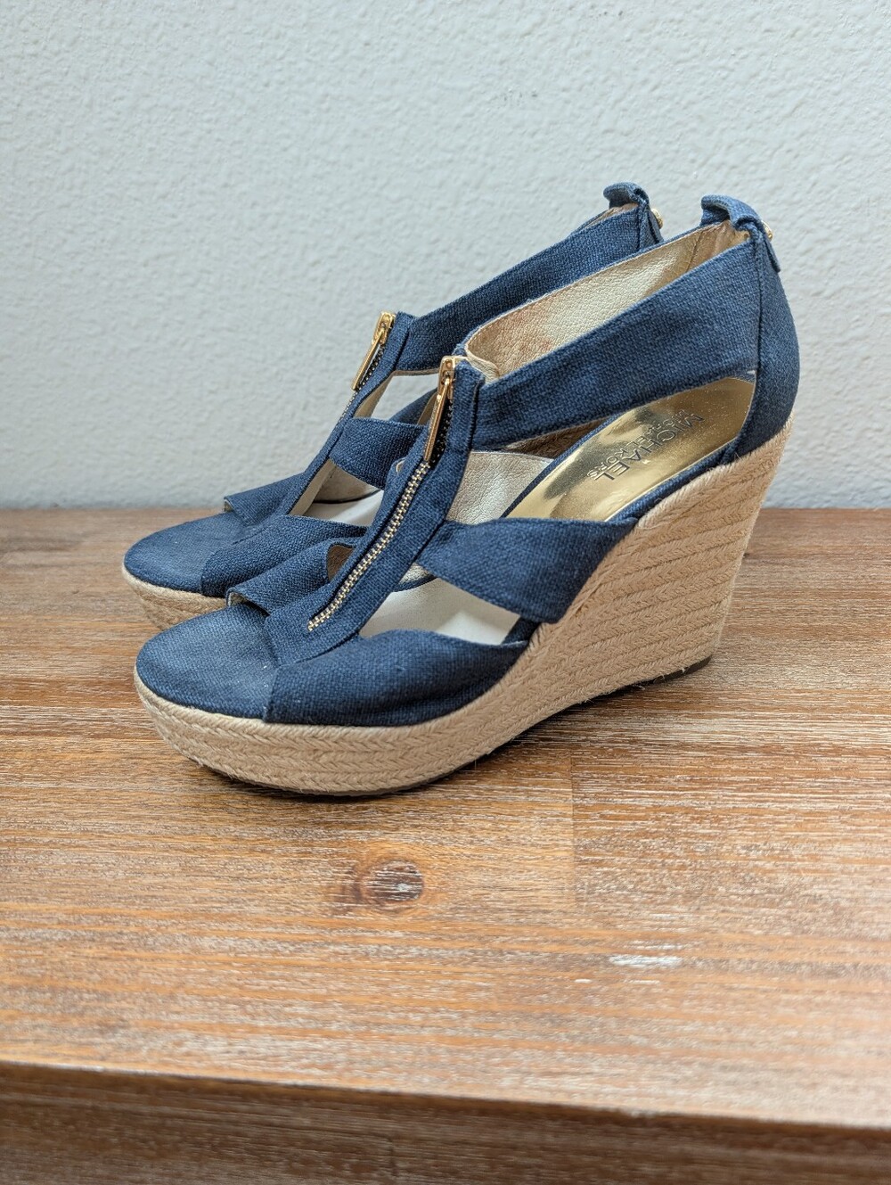 MICHAEL Michael Kors Damita Wedge - Size 8, Denim Canvas